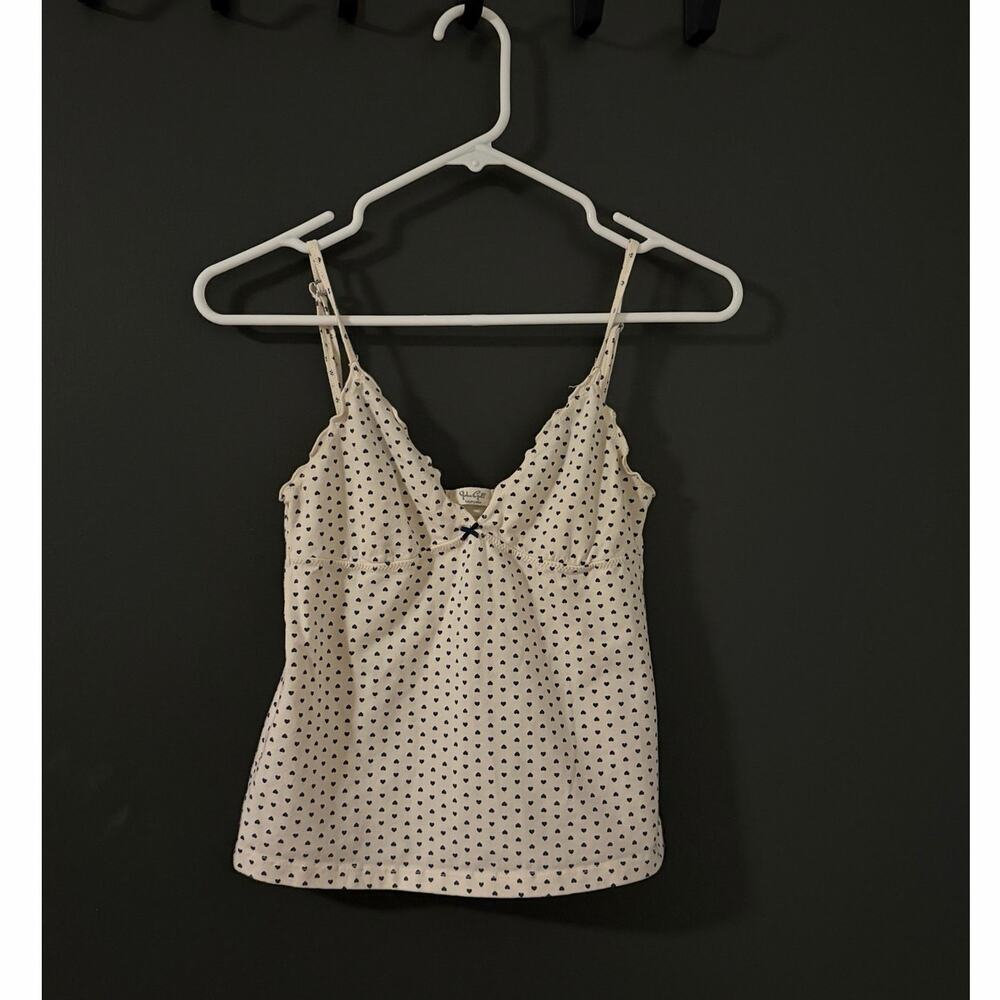 John Galt Cream and Navy Blue Heart Patterned Tank Top